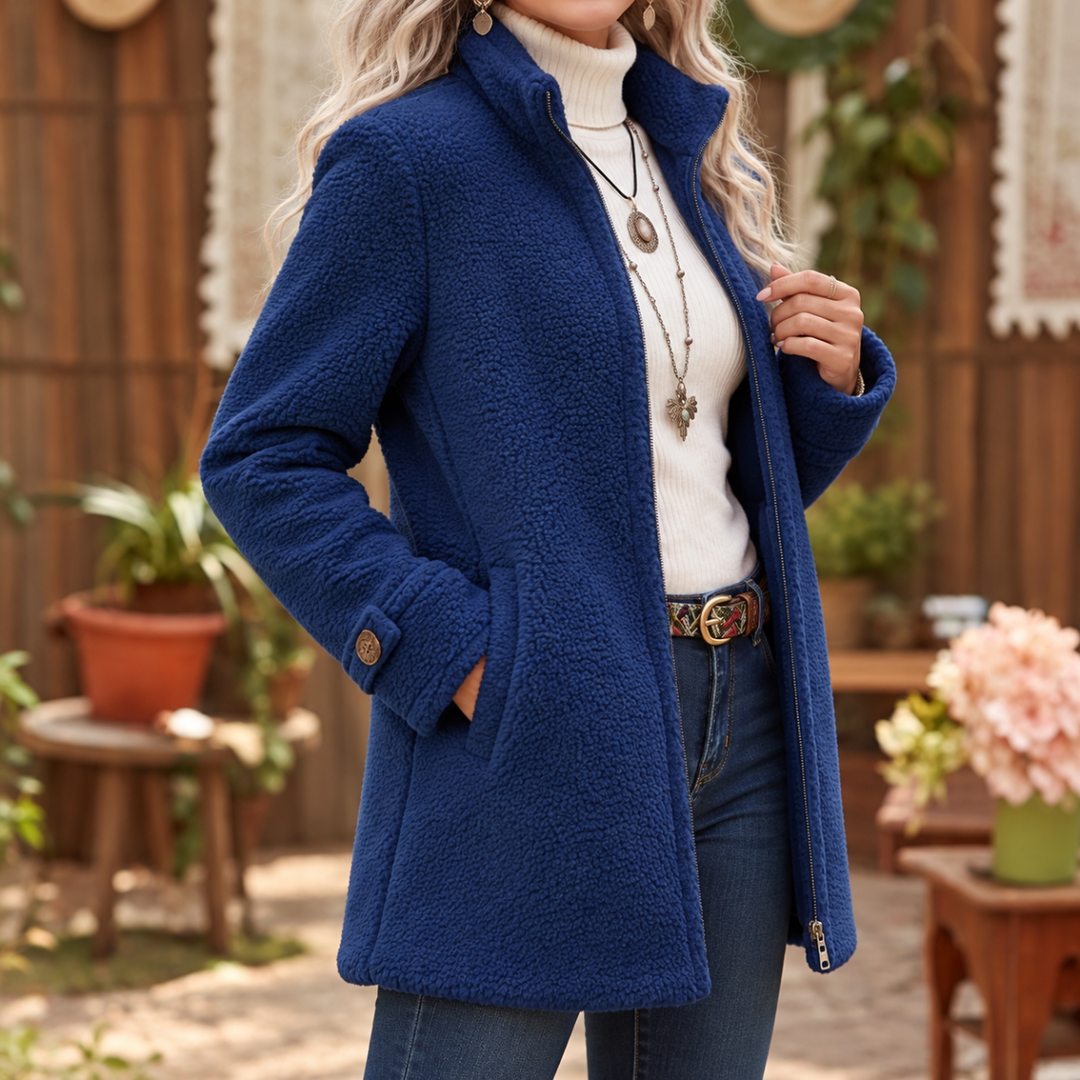 Women's Fleece Jacket with Stand Collar and Zip Front