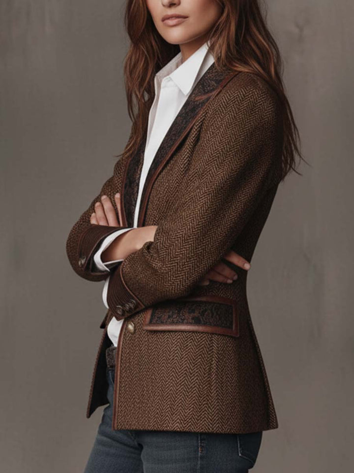 Francesca | Herringbone Blazer with Printed Inserts