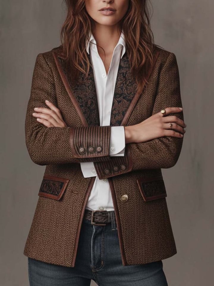 Francesca | Herringbone Blazer with Printed Inserts