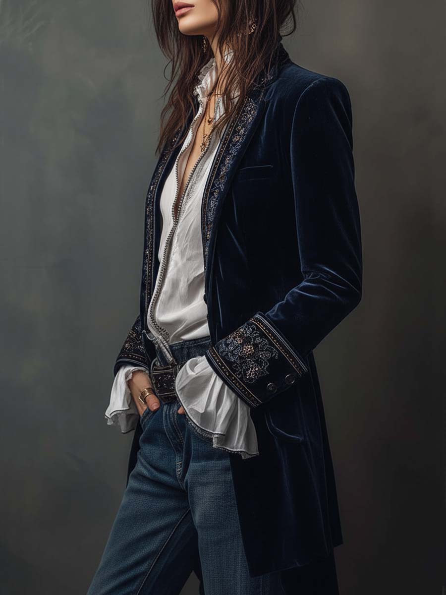 Chiara | Long Embroidered Vintage Jacket