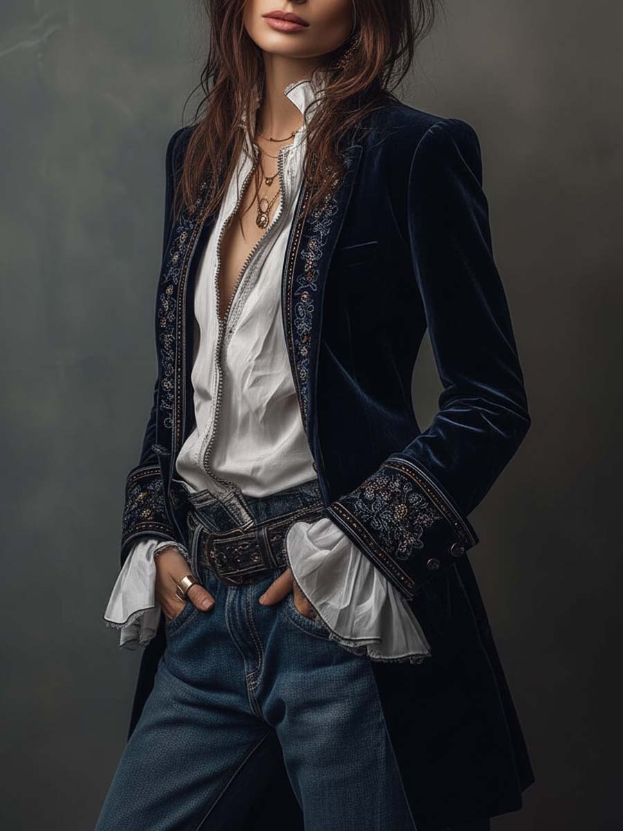 Chiara | Long Embroidered Vintage Jacket