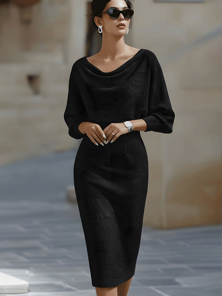 Lydia | Draped Batwing-Sleeve Midi Dress