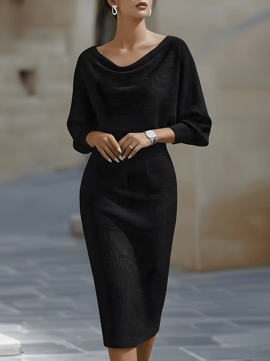 Lydia | Draped Batwing-Sleeve Midi Dress