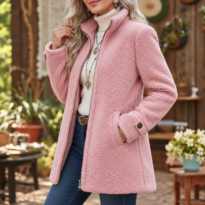Women's Fleece Jacket with Stand Collar and Zip Front