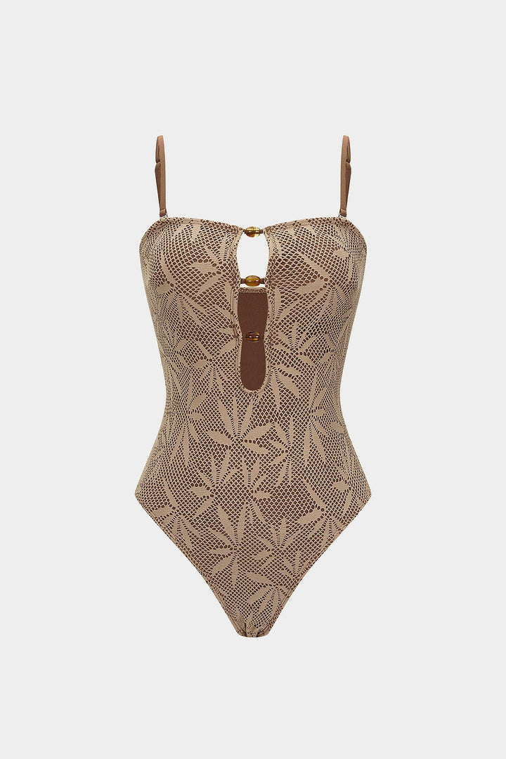 Beaded Backless Slip One-Piece Swimsuit
