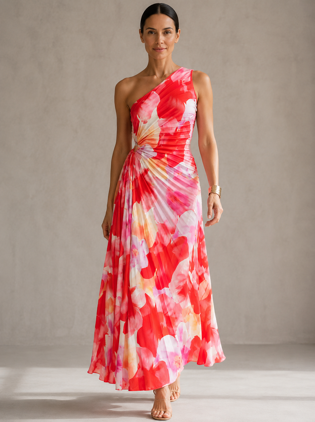 Yanira Pleated One-Shoulder Dress