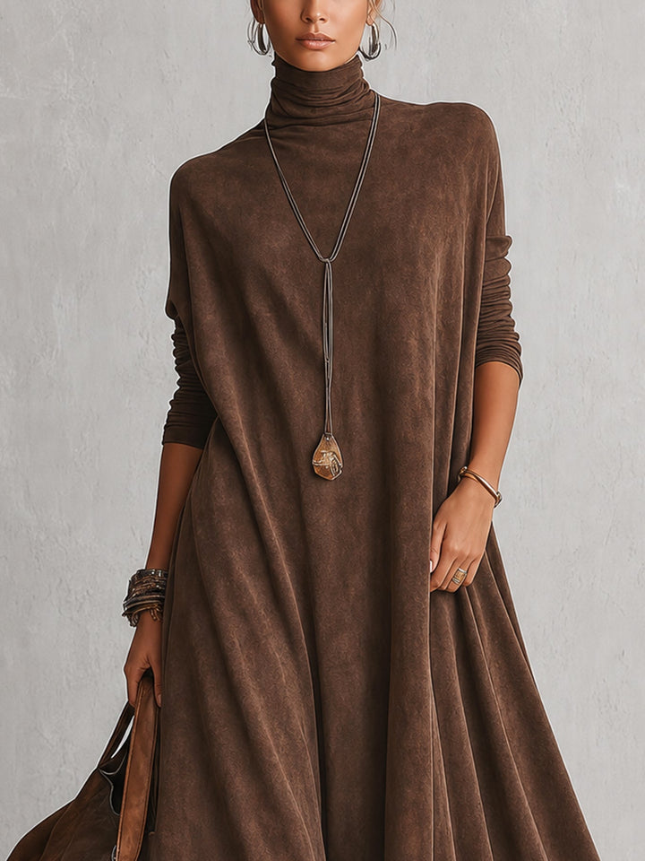Piera | Long Suede-Effect Dress with Lace Hem