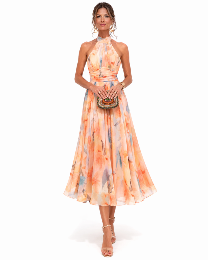 Aurora Halter Watercolor Print Dress