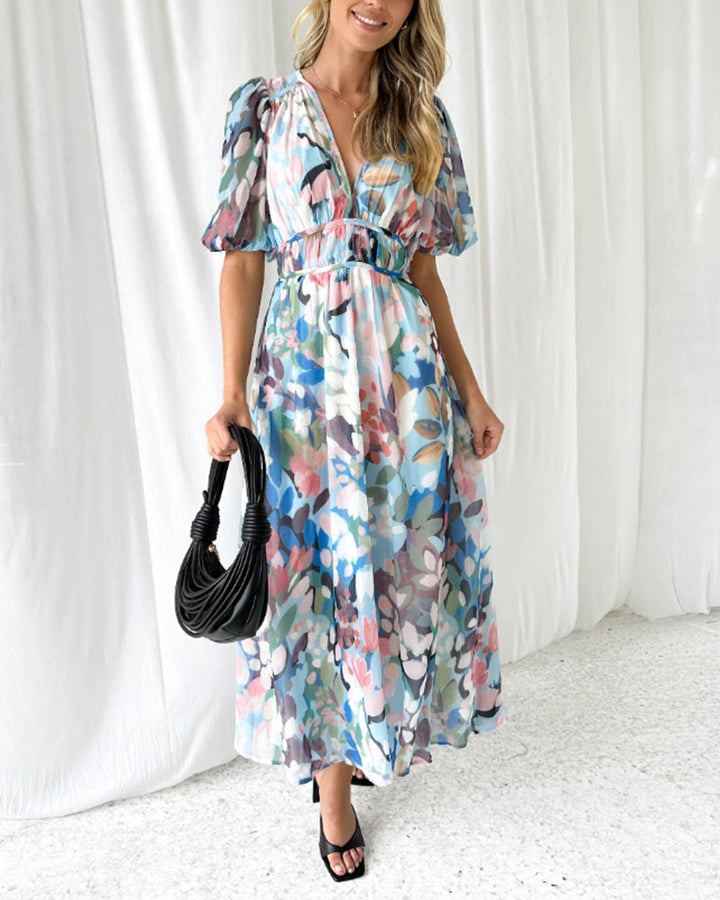 Celine Floral Print Dress - Blue