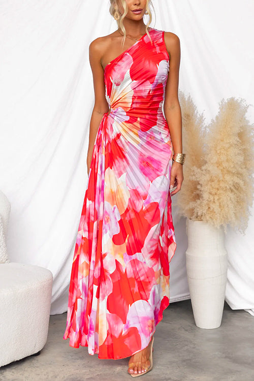 Yanira Pleated One-Shoulder Dress