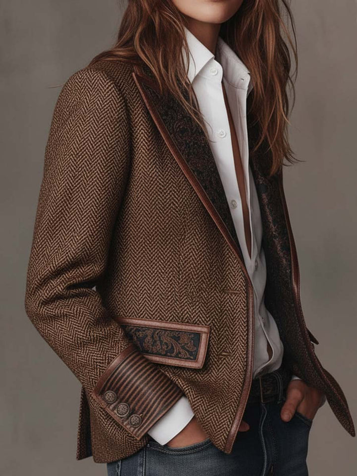 Francesca | Herringbone Blazer with Printed Inserts