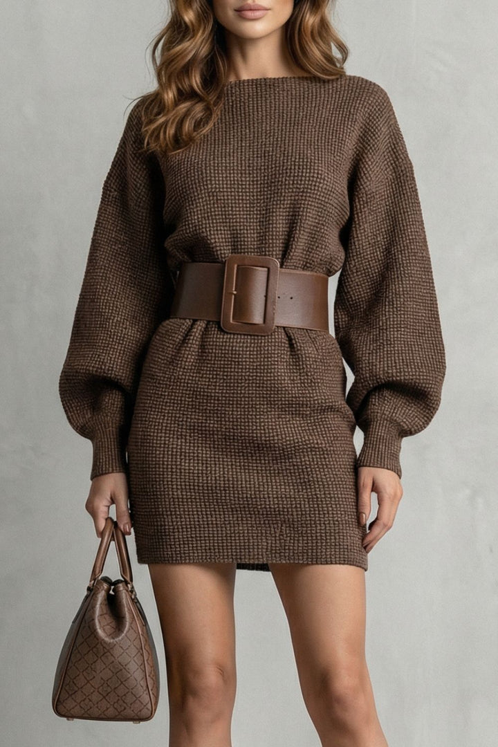 Aderisse | Structured Knit Belted Mini Dress