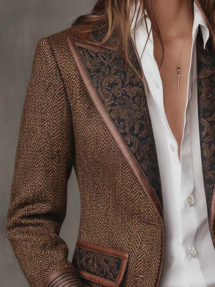 Francesca | Herringbone Blazer with Printed Inserts