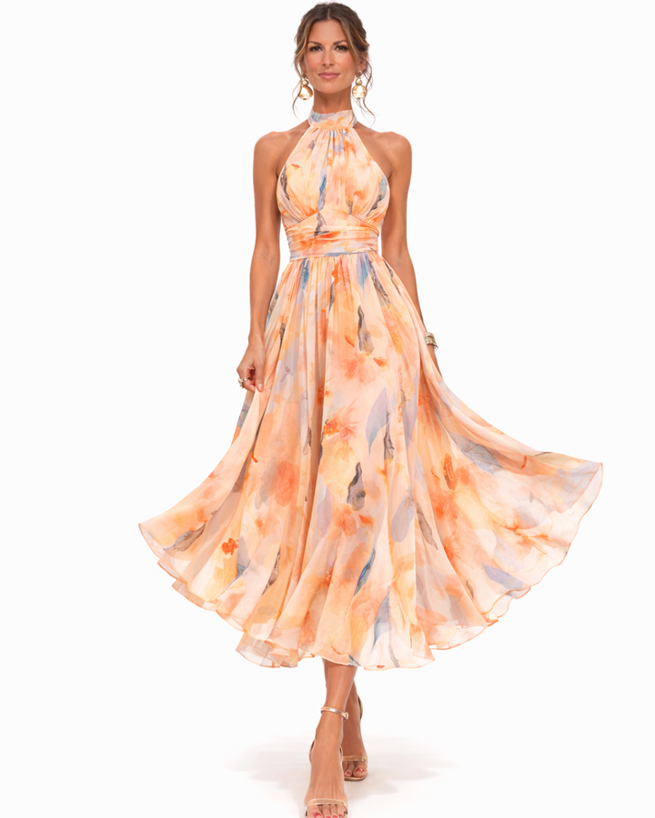 Aurora Halter Watercolor Print Dress