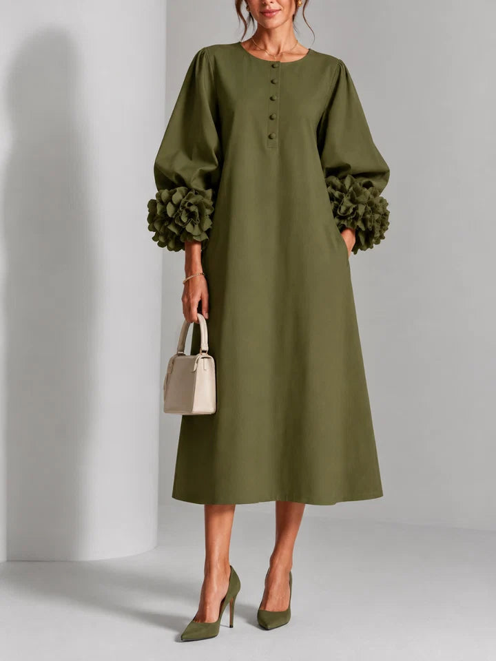 Liliana Elegant Floral Midi Dress - Green