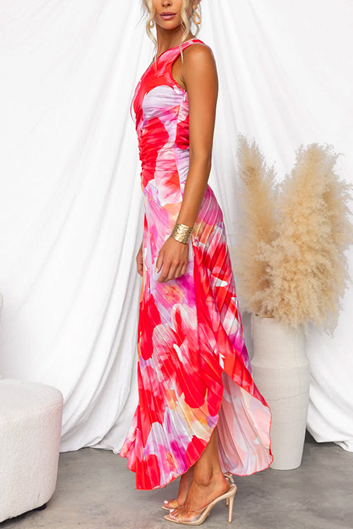 Yanira Pleated One-Shoulder Dress