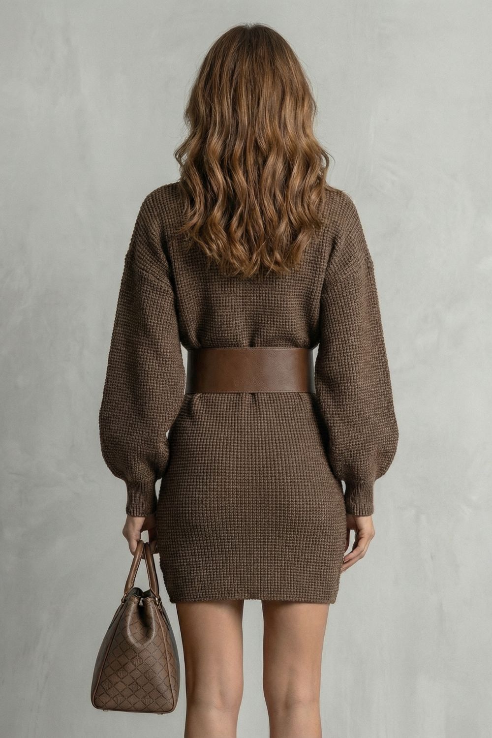 Aderisse | Structured Knit Belted Mini Dress