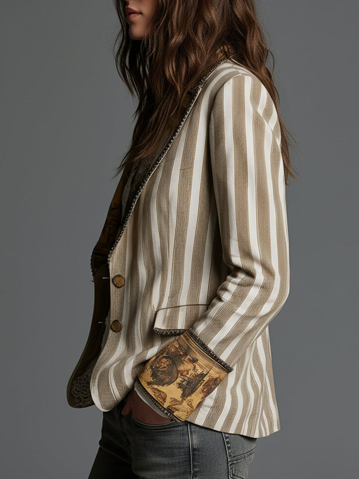 Rosanna | Boho Striped Blazer with Printed Collar