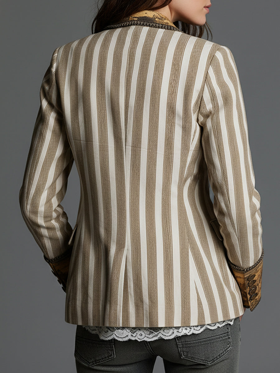 Rosanna | Boho Striped Blazer with Printed Collar