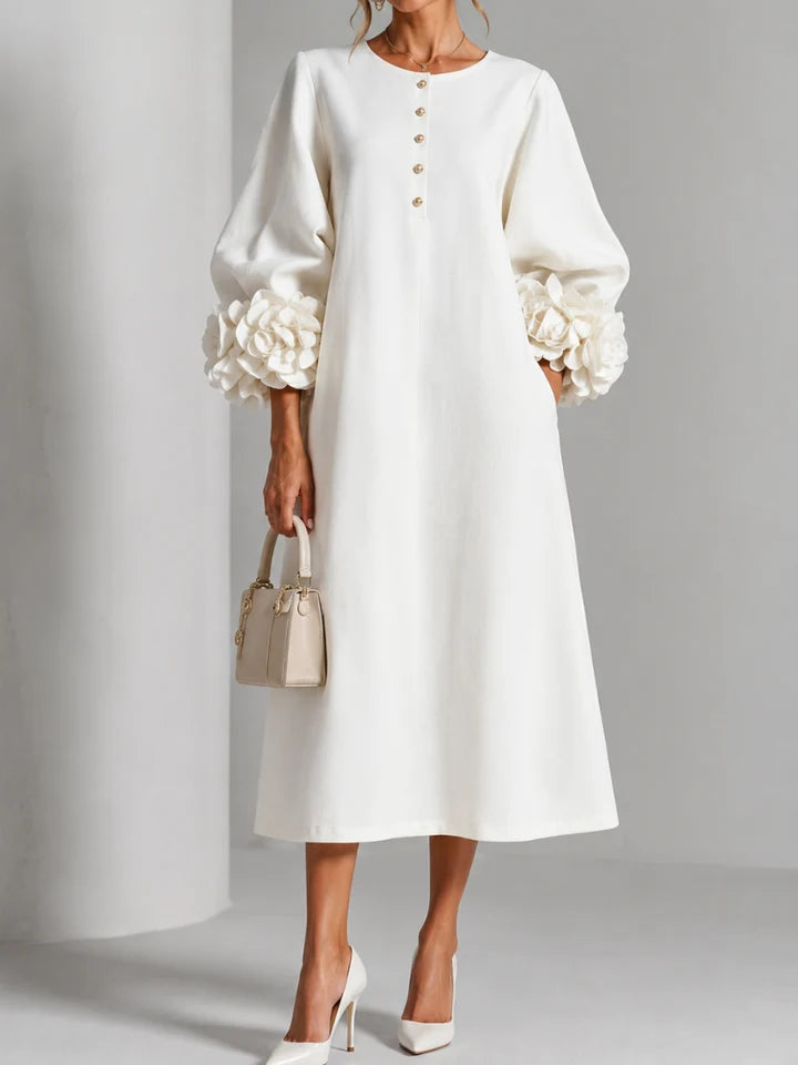 Liliana Elegant Floral Midi Dress - White