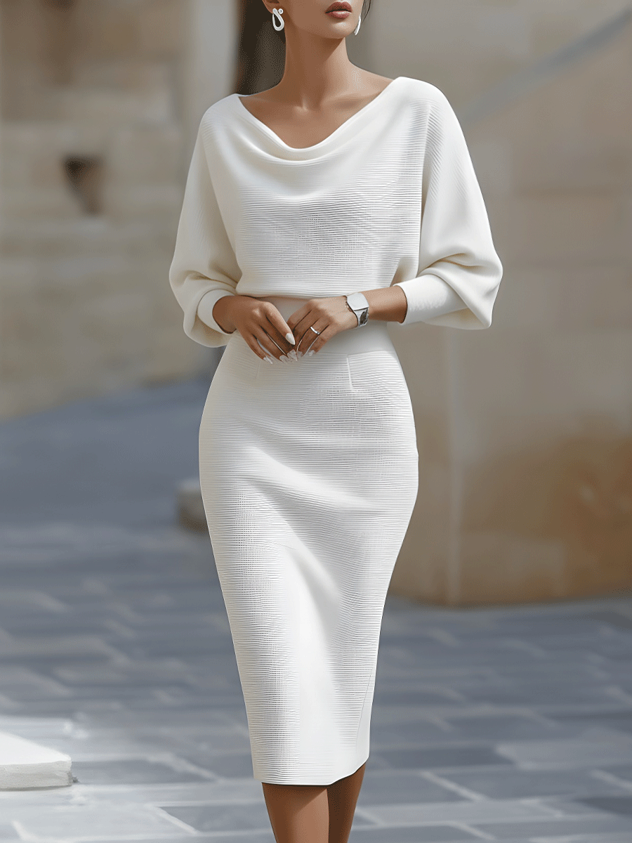 Lydia | Draped Batwing-Sleeve Midi Dress