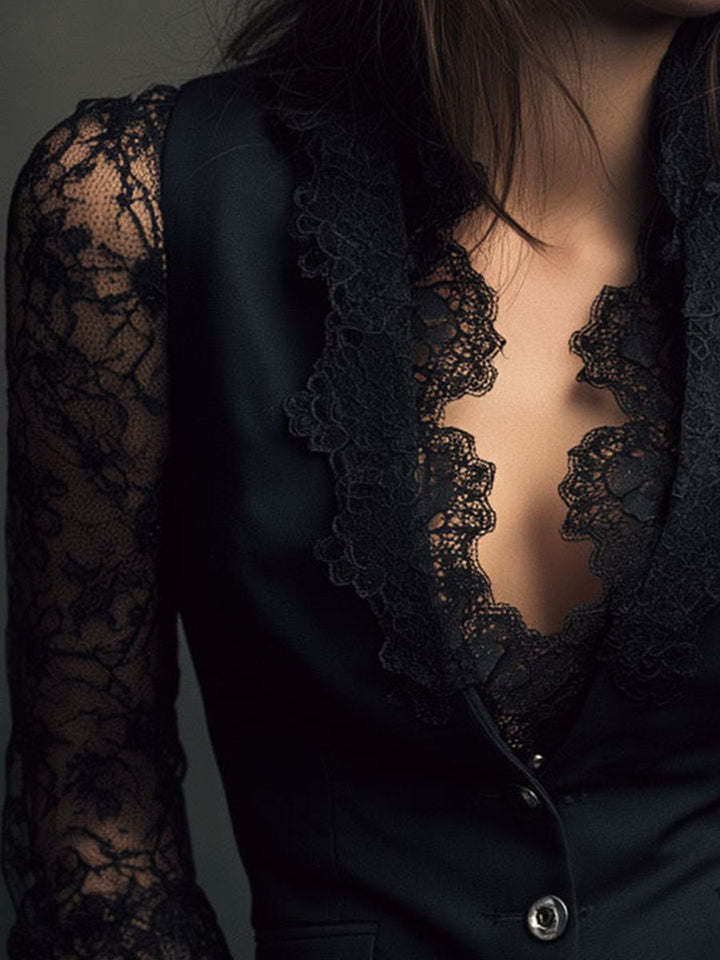 Vittoria | Blazer with Semi-Sheer Lace Sleeves