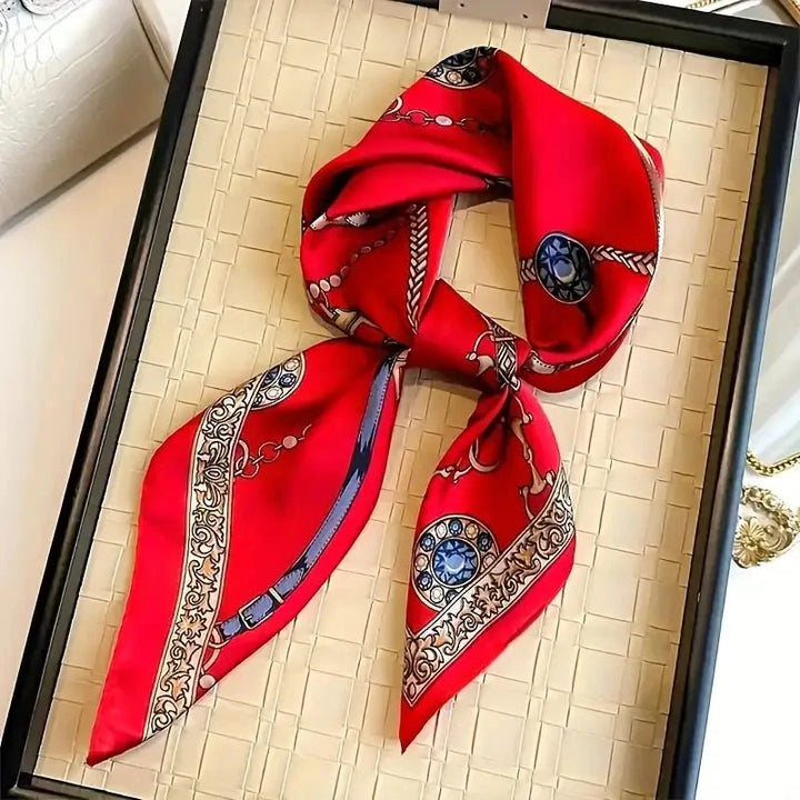 Rosa Silk Scarf | Vintage Equestrian Chain Print, Luxurious Square Scarf for Women - 1