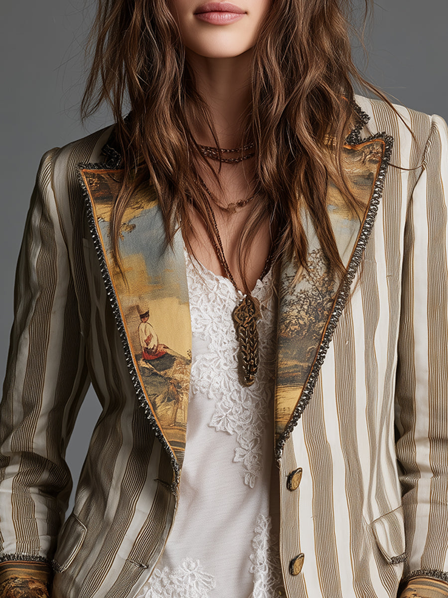 Rosanna | Boho Striped Blazer with Printed Collar