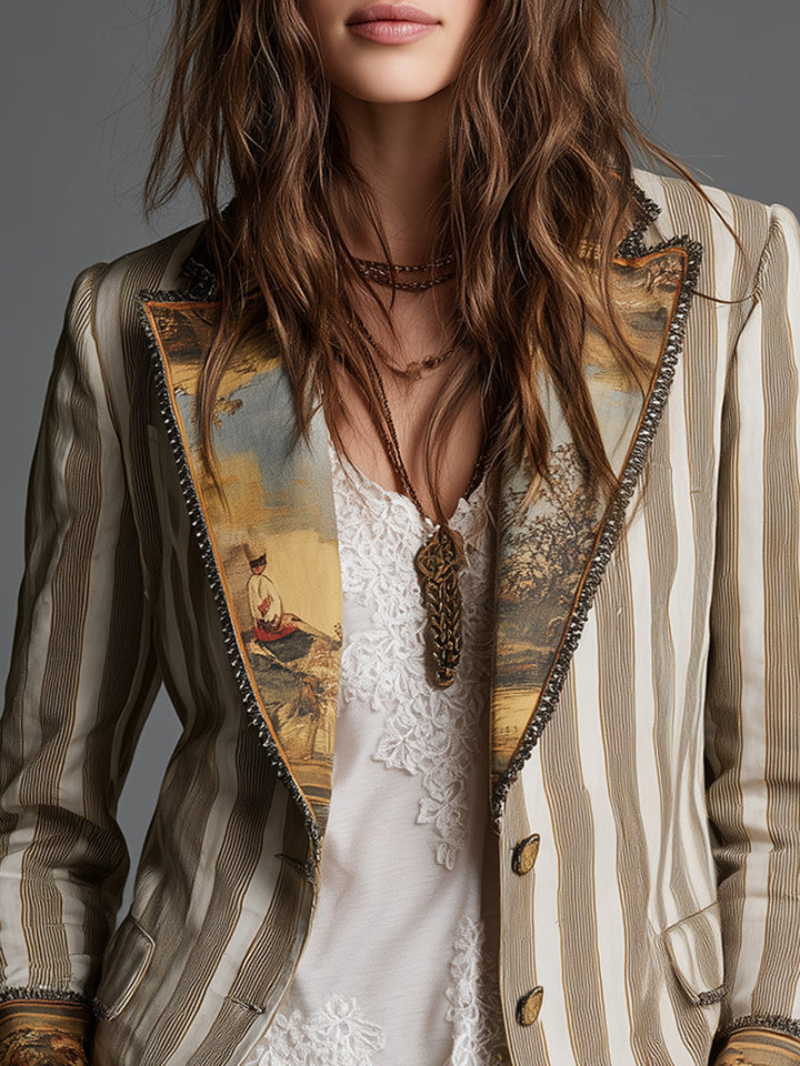 Rosanna | Boho Striped Blazer with Printed Collar
