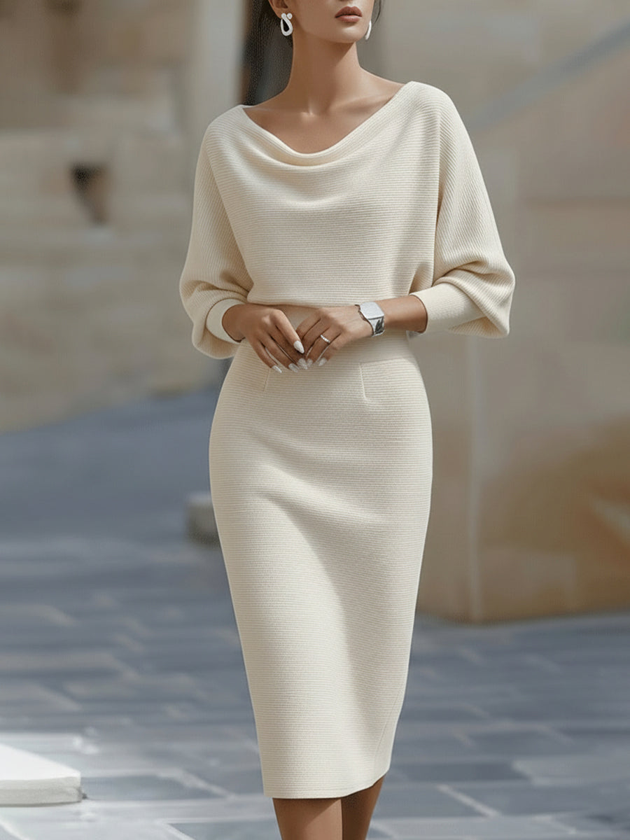 Lydia | Draped Batwing-Sleeve Midi Dress