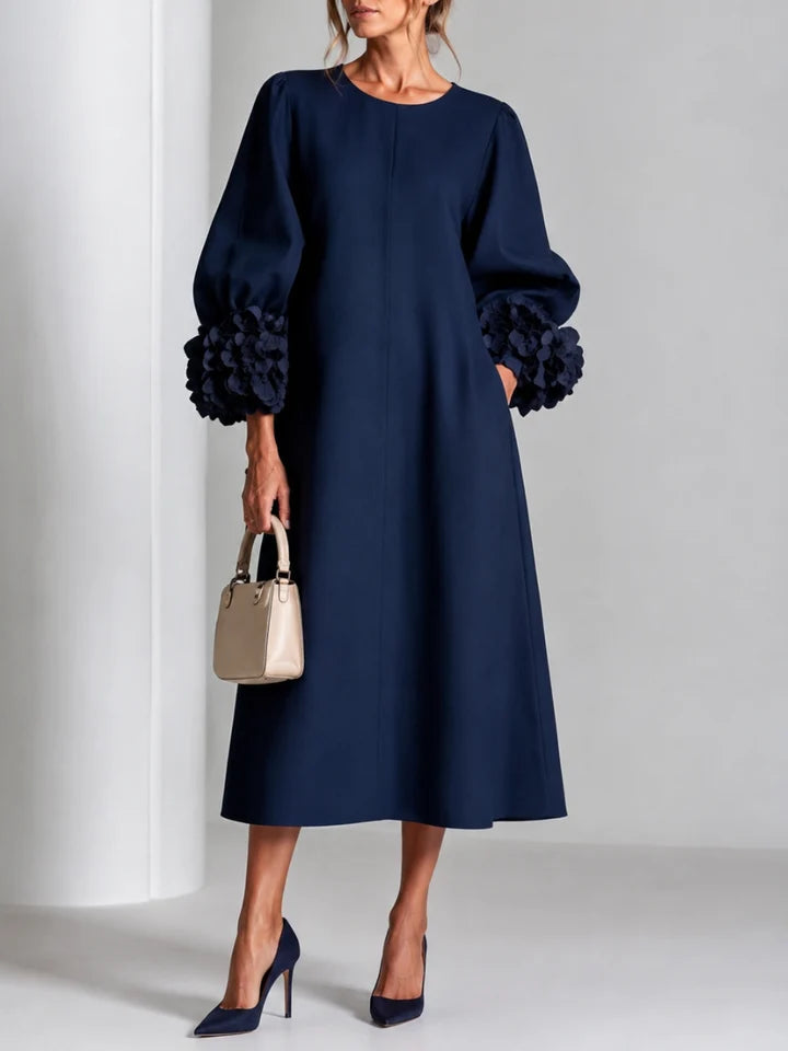 Liliana Elegant Floral Midi Dress - Blue