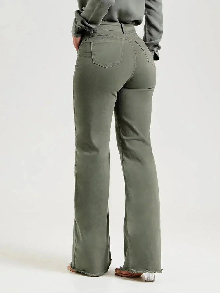 Jade Wide-Leg Trousers | Frayed Hem, Soft Denim
