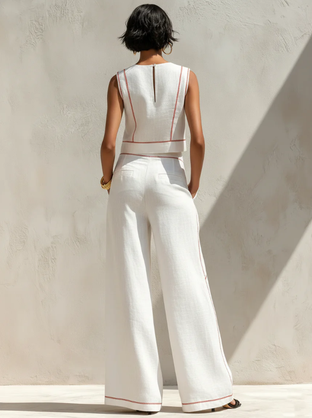 Vittoria | White Sleeveless Top & Wide-Leg Pants Set