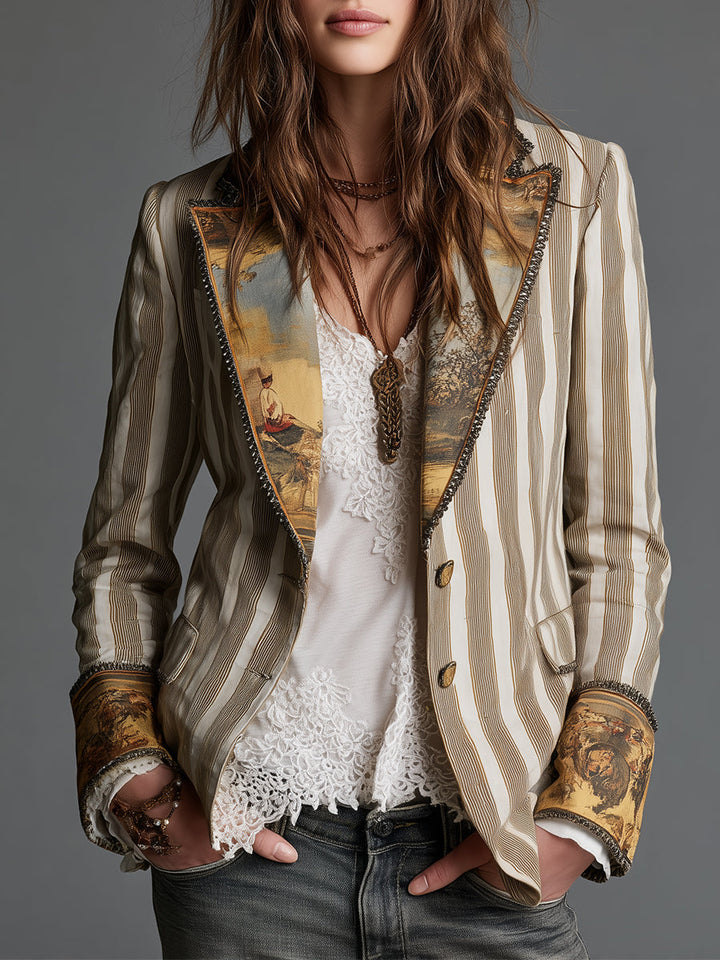 Rosanna | Boho Striped Blazer with Printed Collar