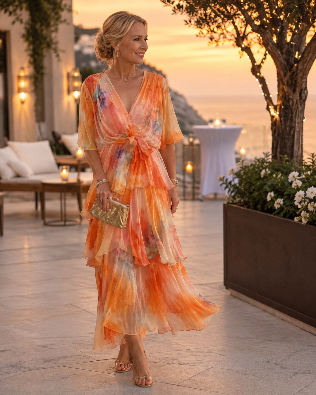 Mary Elegant Dress - Orange