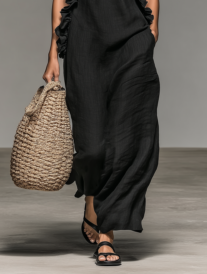Lua Ruffle Maxi Dress - Black detail 3