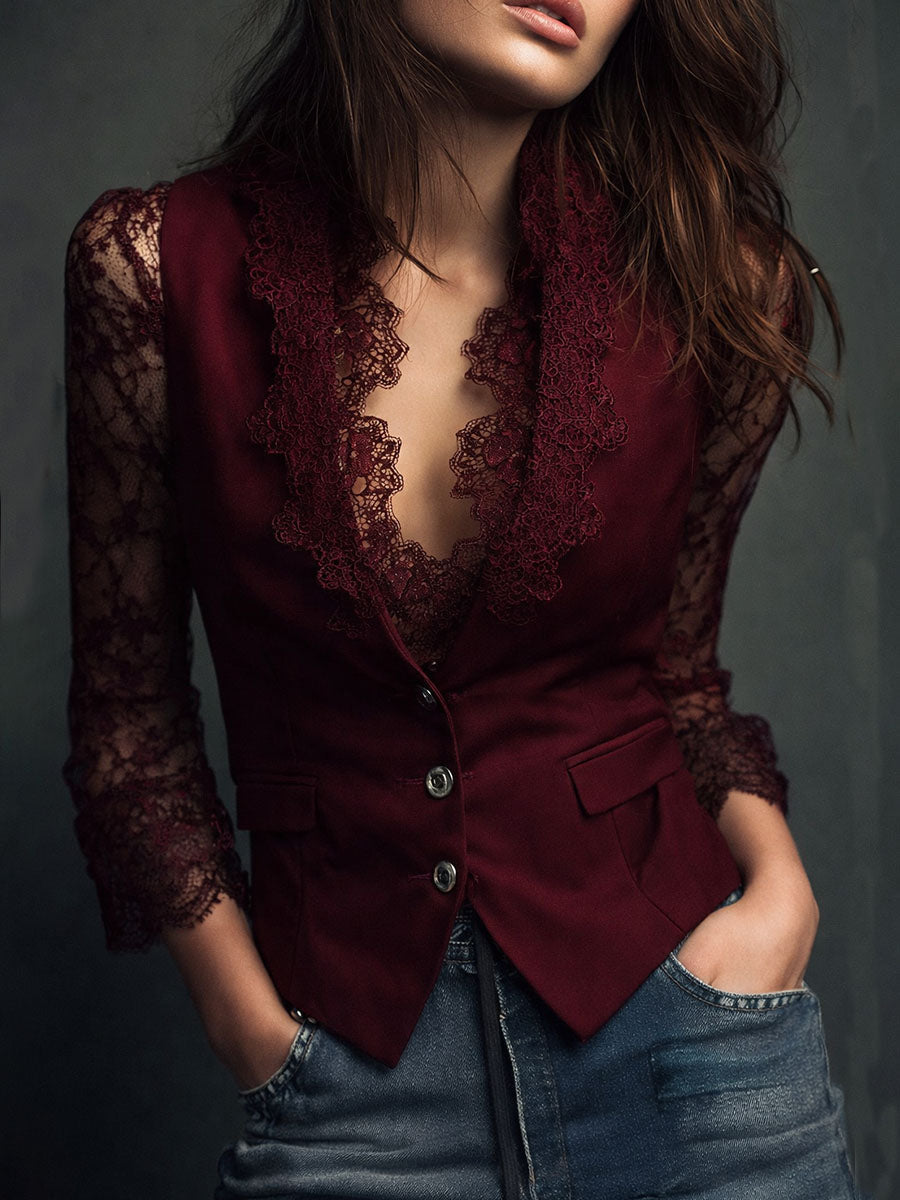 Vittoria | Blazer with Semi-Sheer Lace Sleeves