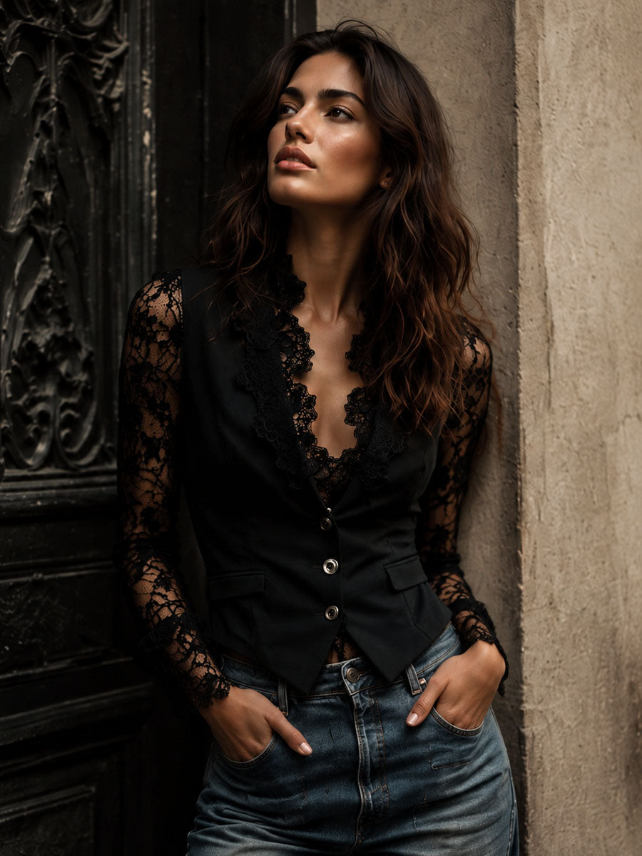 Vittoria | Blazer with Semi-Sheer Lace Sleeves