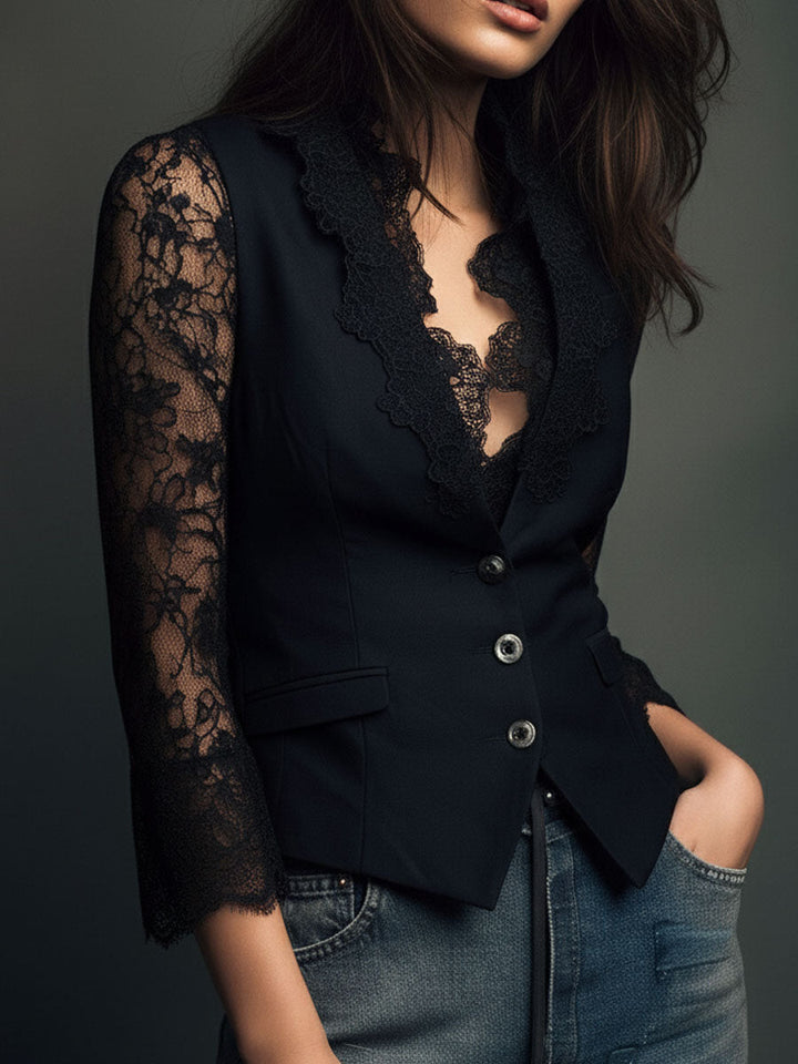 Vittoria | Blazer with Semi-Sheer Lace Sleeves