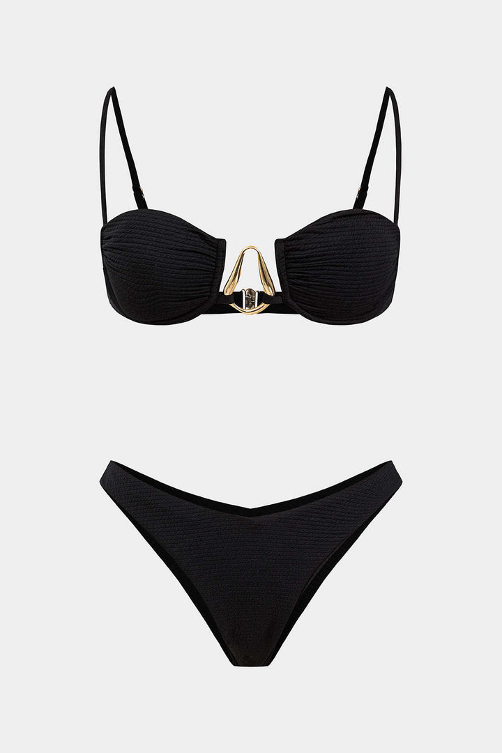 Chiffon | Metallic Decor High-Waisted Bikini Set