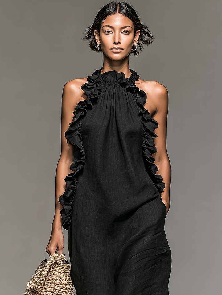 Lua Ruffle Maxi Dress - Black detail 2