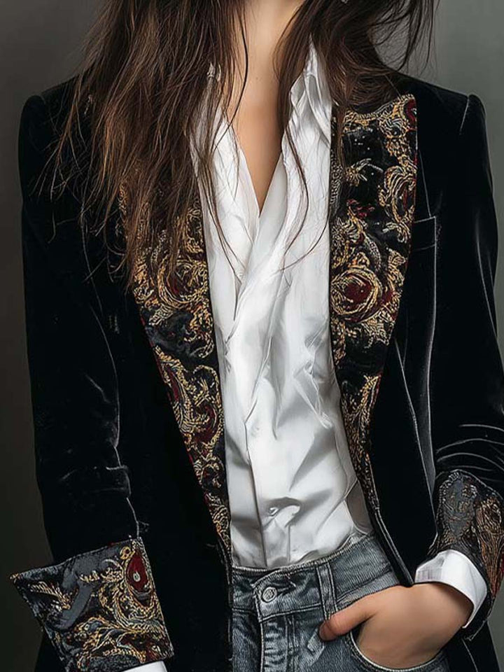 Camilla | Fitted Blazer with Black Baroque Print