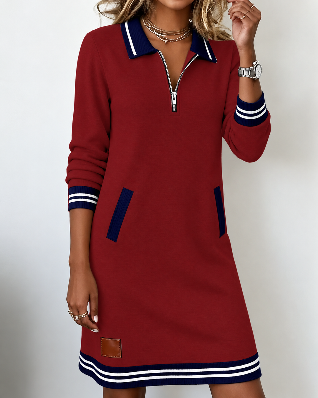 Dorellia | Casual Long Sleeve Dress With Zip Closure