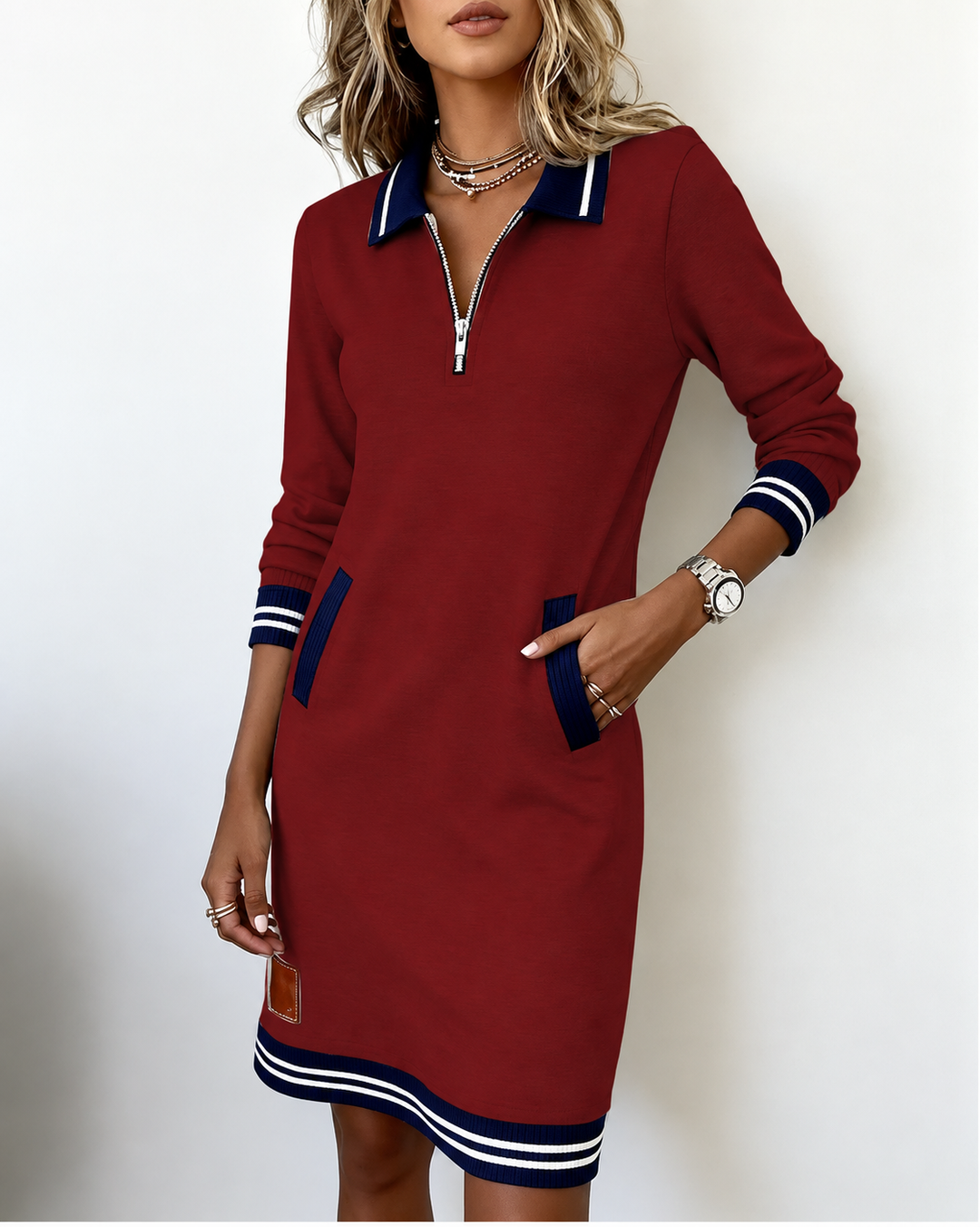 Dorellia | Casual Long Sleeve Dress With Zip Closure