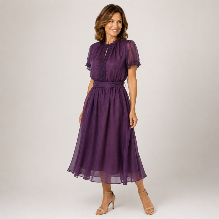 Flavia Purple Maxi Dress with Lace Trim