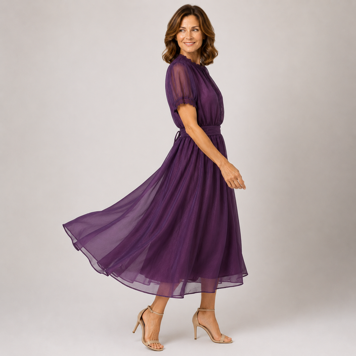 Flavia Purple Maxi Dress with Lace Trim