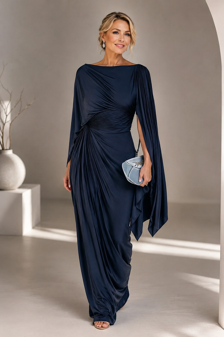 Annisa | Cape-Sleeve Maxi Dress with Ruched Waist