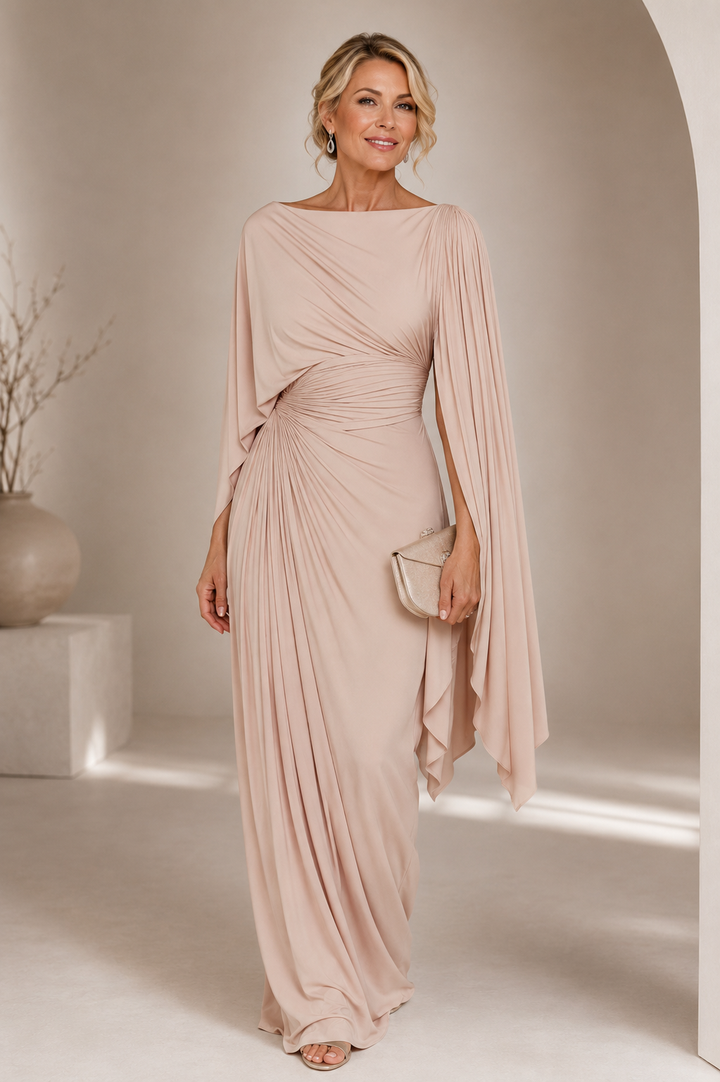 Annisa | Cape-Sleeve Maxi Dress with Ruched Waist