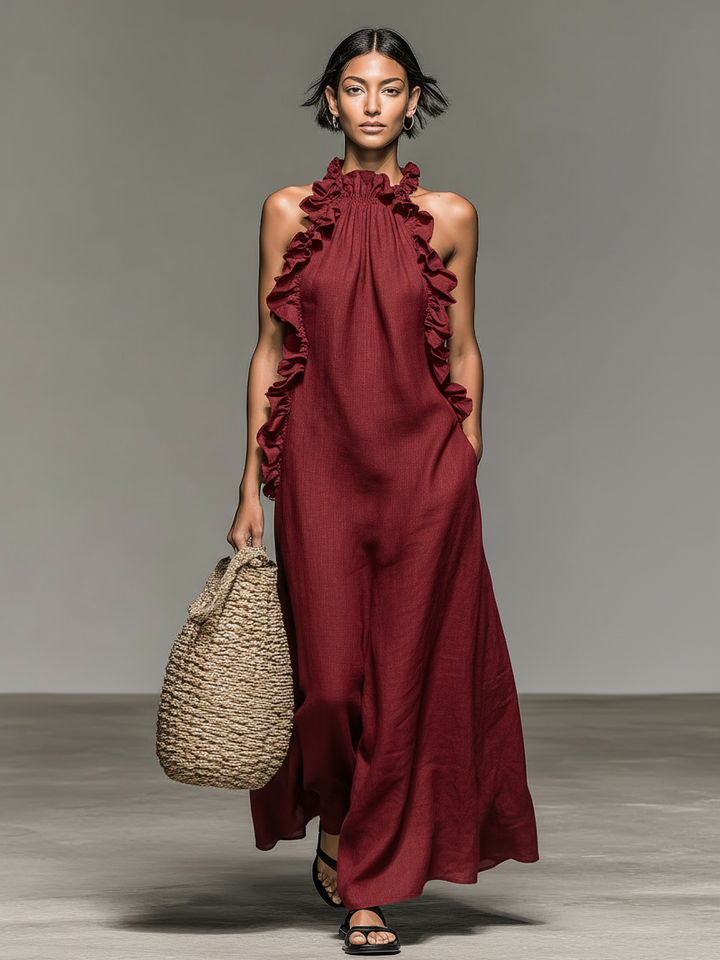 Lua Ruffle Maxi Dress - Red