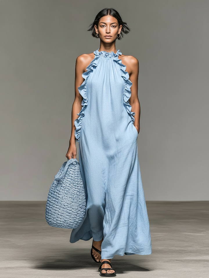 Lua Ruffle Maxi Dress - Light Blue
